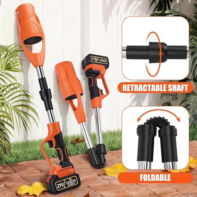 Cordless Leaf Blower, Handheld Leaves Blower Extendable Pole Folding Leaf Blower 29000RPM 400W with 2 X 3000mAh Battery for Snow Dust Leaves Removal Lightweight Portable