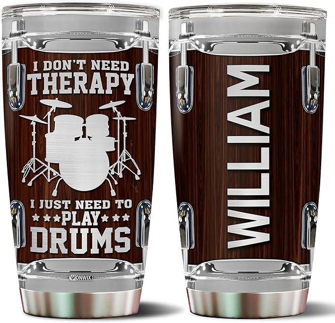 WONWIX Personalized Drummer Gifts for Men Gift for Drummers Drum Players 20oz Travel Cup Coffee Mug Stainless Steel Insulated Tumbler with Lid Gift for Music Lovers
