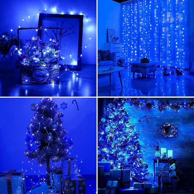 RUICHEN Silver Wire 66 Ft 200 LED USB Fairy String Lights with On/Off Switch (Blue)