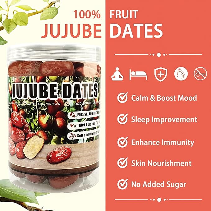 Jujube Red Dates,12.3 oz/350g, 红枣(hongzao)Dried Fruit No Sugar Added, Big Red dates, Not Very Dry, Soft and Chewy, Fluffy Mouthfeel, Thick Pulp, Thin Skin, Small Pit, Hiking Snacks, Improve Mood and Sleep