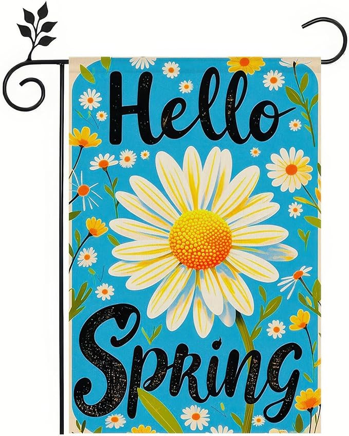 Spring Garden Flag Spring Yard Flag Vibrant Daisy "Hello Springs" Backdrop Design Double-Sided 12x18 Inches Garden Flags for Outside Yard Flag for Seasonal Outdoor Decor