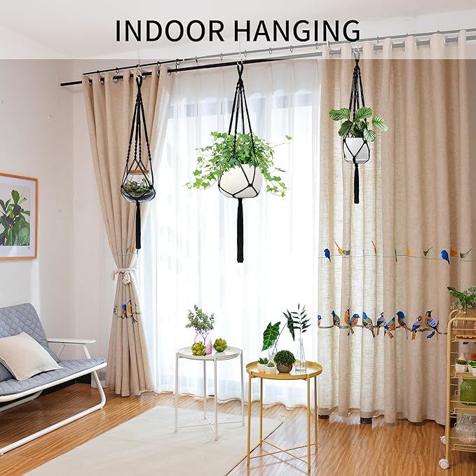 IDEEEPAN Macrame Plant Hanger - Fits 4 to 13 inches Pots for Indoor Outdoor, 34"/41"/46" 3 Sizes Set, Black (POTS NOT Included)