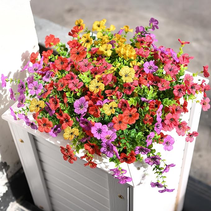 ZFProcess Artificial Flowers Faux Plants Outdoor Fake Flowers Spring Decor,12 Bundles Outdoor Flower Plastic Plant Colorful Daisy UV Resistant for Porch Patio Yard Garden Pot Planters