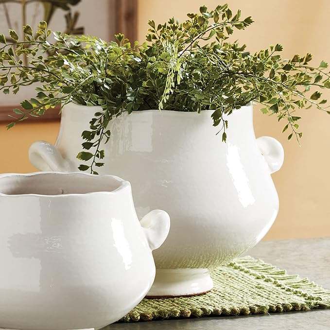 MY SWANKY HOME Elegant White Ceramic Curvy Urn Shaped Planter Traditional Farmhouse Scalloped Indoor