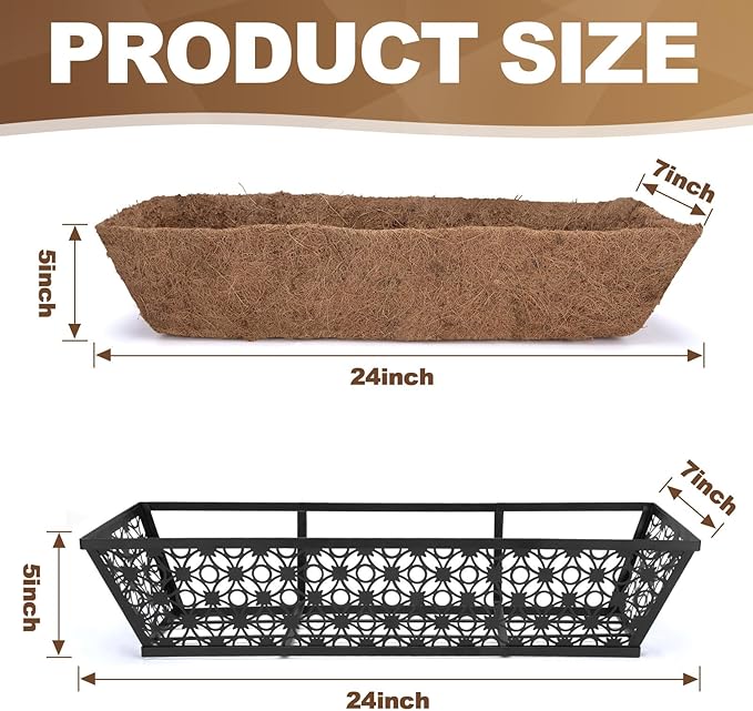 4 Pack 24 Inch Window Box Planters Outdoor,Deck Railing Planter Boxes with Coco Liner,Metal Hanging Window Flower Boxes for Balcony Fence Porch Garden Railing – Outdoor Window Flower Box