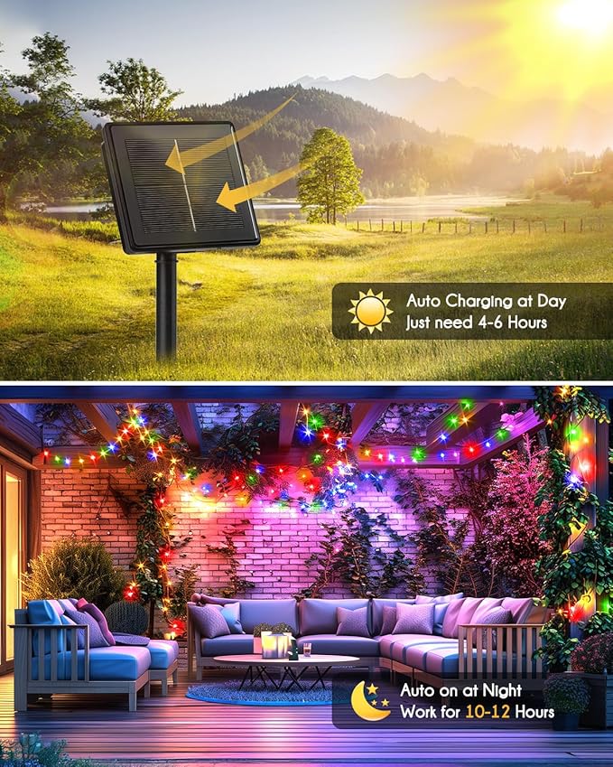 Brightown Solar String Lights for Outside, 19.6Ft 240 LED Solar Fairy Lights for Outdoor Waterproof with 8 Modes for Patio Party Garden Yard Home, Multicolor