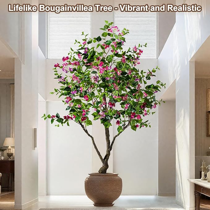 Artificial Bougainvillea Tree, 8FT UV Resistant Fake Bougainvillea Plant in Pot for Outdoor/Indoors, Realistic Faux Flowering Tree for Patio, Garden, Porch, Home Decor