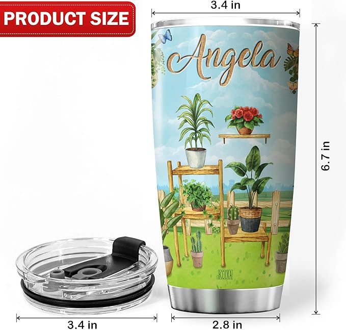 Personalized Coffee Tumbler Gardening Custom Name Birthday Gifts For Women Adults Mom Girls Grandma Plant Travel Mug With Lid Insulated Cup Cold Steel Tumblers Inspirational Quote