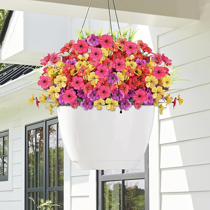 24 Bundles Realistic Fake Flowers for Outdoors, No Fade Faux Silk Flowers & Artificial Plants Lavender, for Garden Patio Porch Decor, Window Box, Hanging Basket, Planter, Grave Decorations