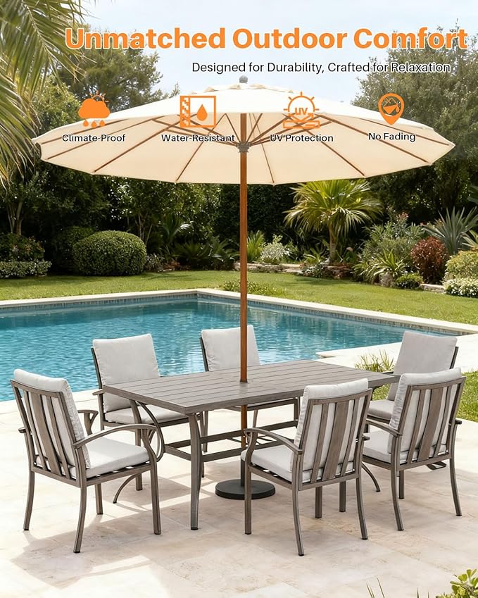 Outdoor Dining Chairs Set of 2, High Backrest Patio Chairs Set with Thick Cushion, All Weather Aluminum Patio Dining Chairs, Patio Furniture Set for Garden, Backyard, Deck, Pool, Limed Oak