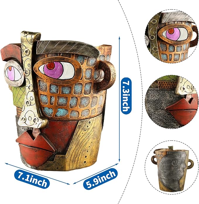 Midogaigai Abstract Face Planters Pots Head,Unique Head Planter for Indoor Plants,Funny Face Flower Pot,Colorful Plant Pots for Outdoor Garden Decor and Home Art Decoration(Classic)