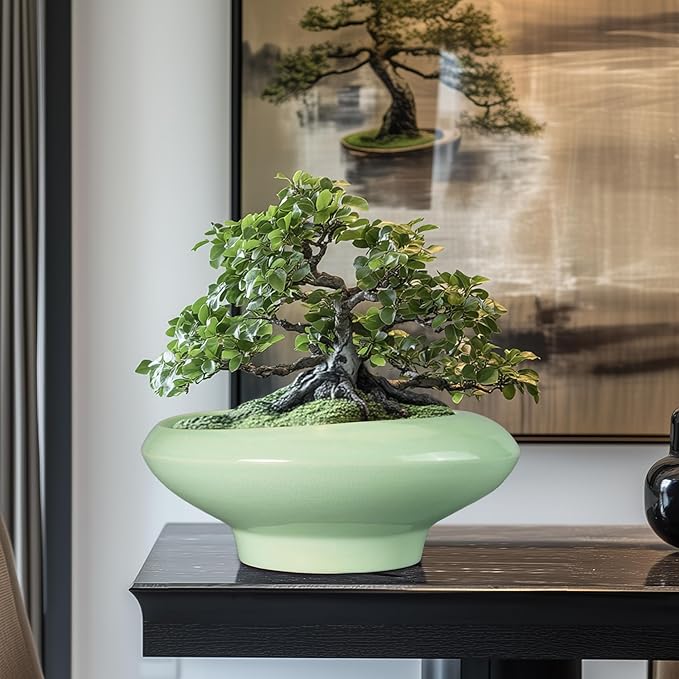 Teagas Ceramic Bonsai Pots - Large Succulent Planter 13 Inch Plant Pot Indoor Succulent Pot with Drainage Hole Outdoor Planter Bonsai Tree Pot for House Home Garden Office Decor Green