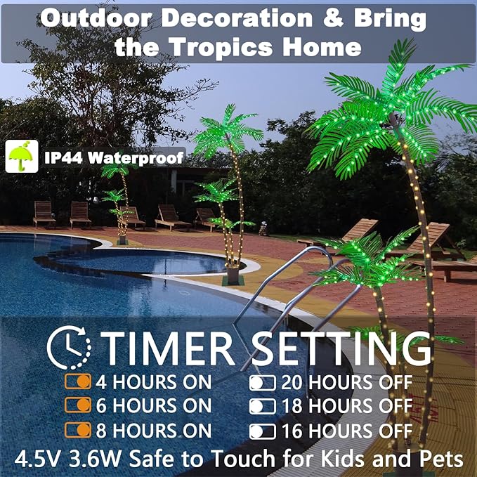SOSHOT 6FT Lighted Artificial Palm Tree with Three Trunks and Upgraded 260 LED Lights - Outdoor/Indoor Use, Perfect for Tiki Bars, Patios, Homes, Offices, Beaches, Yards Pool and Cruise Party