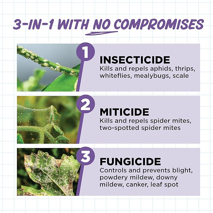 Earth's Ally 3-in-1 Plant Spray for Pests and Disease - Organic Insecticide, Fungicide and Spider Mite Control - OMRI Listed Indoor Outdoor Garden Spray - Safe for Pollinators, Kids and Pets - 24 oz