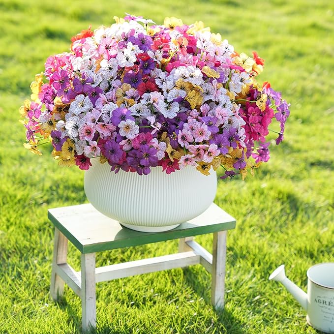 Stymedeca Artificial Flowers for Outdoor Faux Plants for Spring Summer Decoration, UV Resistant Realistic Silk Plastic Fake Flowers Garden Porch Patio Balcony Yard Front Home Decor, 24 Bundles