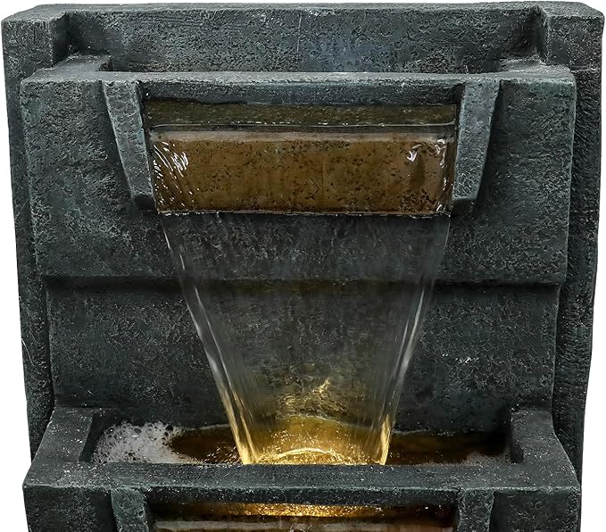 SunJet 39.3inches High Modern Water Fountain – 5-Tier Outdoor/Indoor Water Fountain with Soothing Water Sounds & Warm LED Light, Perfect for Garden, Patio, Home & Office