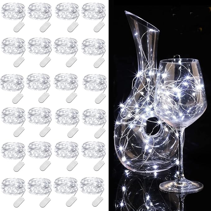 24 Pack Cool White Fairy Lights Battery Operated 3.3ft 20 LED Firefly Lights, Waterproof Mini String Lights for Wedding Party Crafts Mason Jars Decor