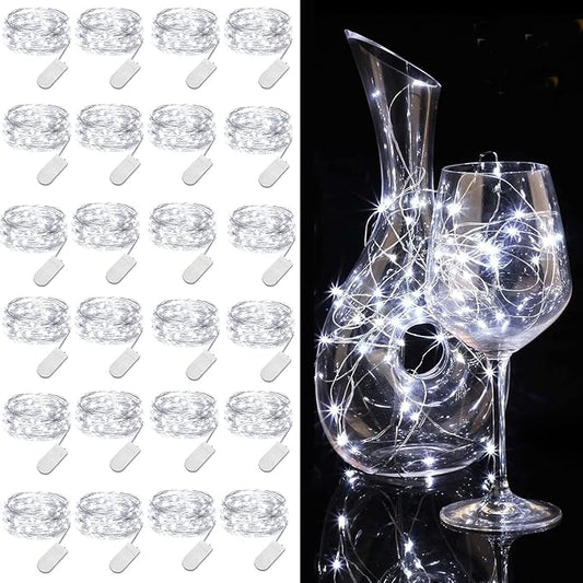 24 Pack Cool White Fairy Lights Battery Operated 3.3ft 20 LED Firefly Lights, Waterproof Mini String Lights for Wedding Party Crafts Mason Jars Decor