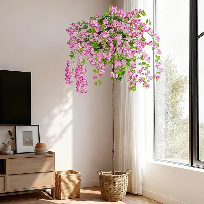 6FT Artificial Bougainvillea Tree Artificial Tree Tall Potted Fake Bougainvillea Trees for Outdoor Indoor Lifelike Potted Faux Plants with Wood Trunk and Flowers Office Wedding Home Decor