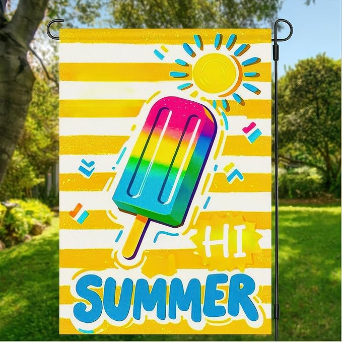 Summer Garden Flags 12x18 Double Sided Summer Banner Beach Gardens Flag Bright Popsicle Sun Design Holiday Outside Decorations Yard Flags for Seasonal Decoration in Yard and Garden