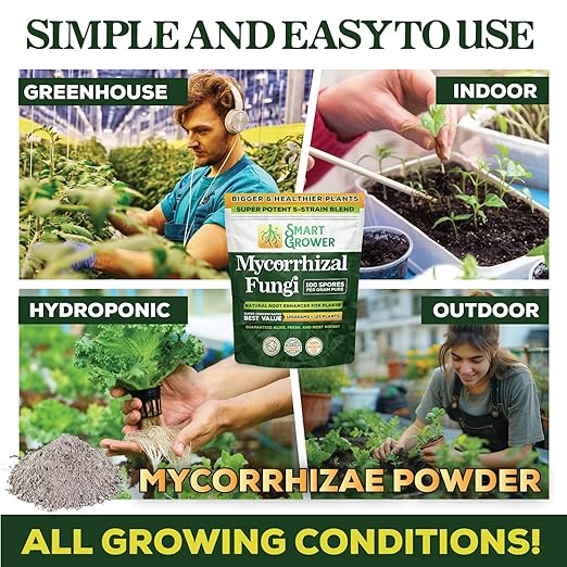Mycorrhizal Fungi Organic Root Enhancer for Plants, Super Potent 100 Spores Per Gram, 5-Strain Blend, Rapid Results for Gardens, Houseplants, Lawns, Mycorrhizae Smart Grower 500 Grams for 500 Plants