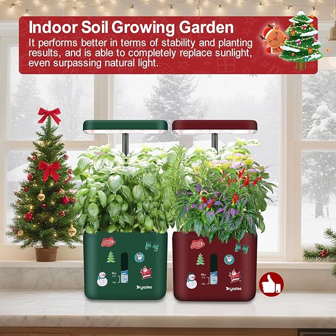 DRYADES Christmas 2-Pack Indoor Planting System Smart Soil Growing Kit with 17-W LED Grow Light Automatic Timed Watering Planters Gift for Friends/Women (No Seeds&Soil)