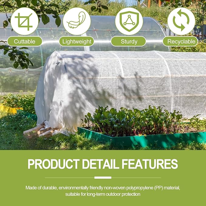 WiMas Plant Covers Freeze Protection, 10X50FT Reusable Thickened Winter Floating Row Covers, Frost Cloth Blanket Shade Cloth Garden Fabric Plant Cover for Raised Beds Vegetables Insect Winter Frost