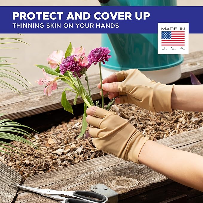 Light Skin Tone Fingerless Gloves – Made in USA – Conceal Bruises & Protect Thinning Skin