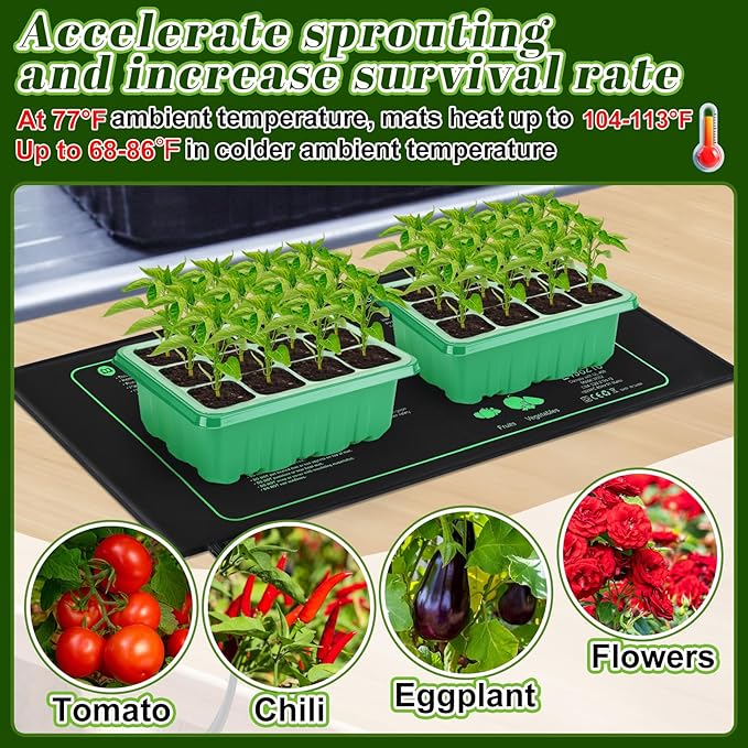 6 PCS Durable Seedling Heat Mat for Plants - 10'' x 20.5'' Bulk Seed Starting Heating Mat for Indoor Grarden Greenhouse, Waterproof Warm Hydroponic Seed Mat for Plant Germination Growth
