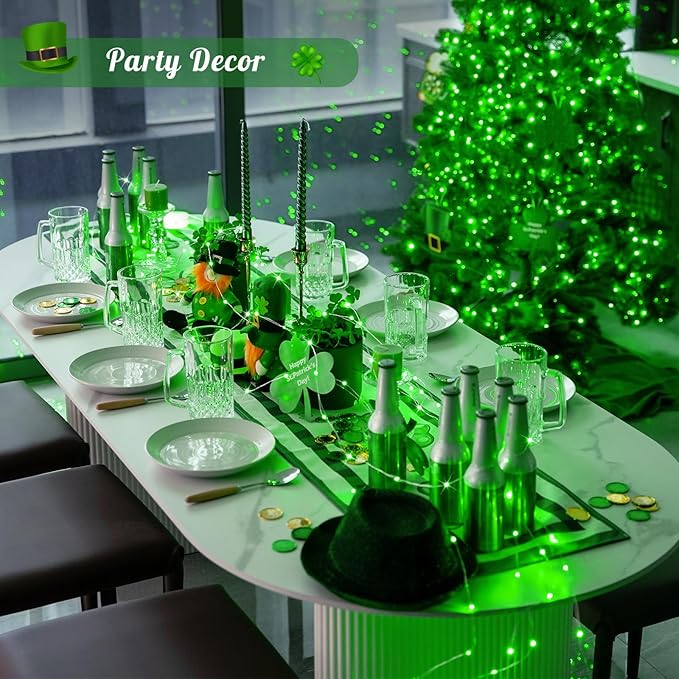 JMEXSUSS 4 Pack 50 LED Green Fairy Lights Battery Operated: 16.1ft Christmas Fairy Lights Indoor Outdoor Waterproof Green St Patrick's Day Lights for Bedroom Garden Party St Patrick's Day Decorations