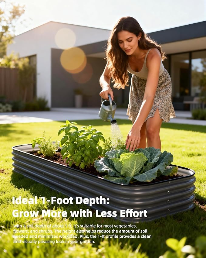 DaisyVibe Raised Garden Bed Kit, Planter Raised Garden Boxes Outdoor, Oval Large Metal Raised Garden Beds for Vegetables Flowers (Green, 8ftx2ftx1ft)