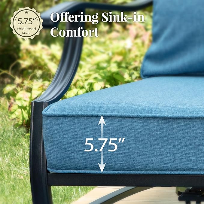 Patio Chairs Set of 2, High Back Outdoor Patio Metal Chairs with 5.75" Thick Cushions for Bistro Balcony Porch Deck and Yard, Navy Blue
