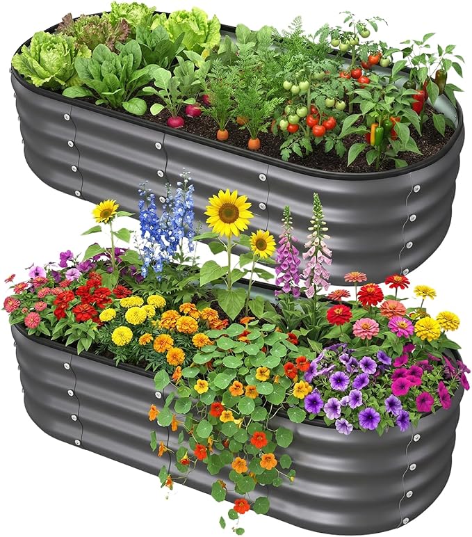 4x2x1 FT Raised Garden Bed Kit, Metal Planter Box Outdoor, Planters for Outdoor Plants, Flower, Vegetables, Herbs (Dark Gray,2PCS)