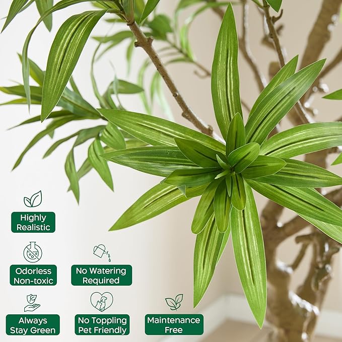 7FT Large Luxury Artificial Dracaena Reflexa Tree with Pot, Extra Lush Stereoscopic Shape, 5 Minutes Easy Set-up, Tall Indoor Fake Plant, Realistic Trunks & Leaves for Home, Office Décor