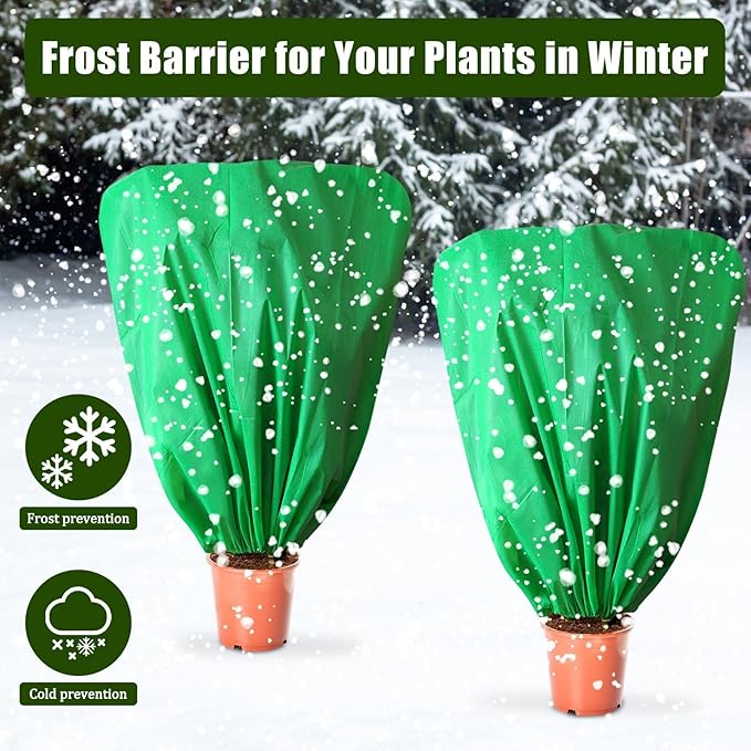 EYNDYN 8 Pcs Plant Covers Frost Protection Bag 47" x 31.5" Winter Reusable Plants Jacket with Drawstring Shrub Protection Wraps Bags Frost Blanket for Winter Outdoor Garden Plants