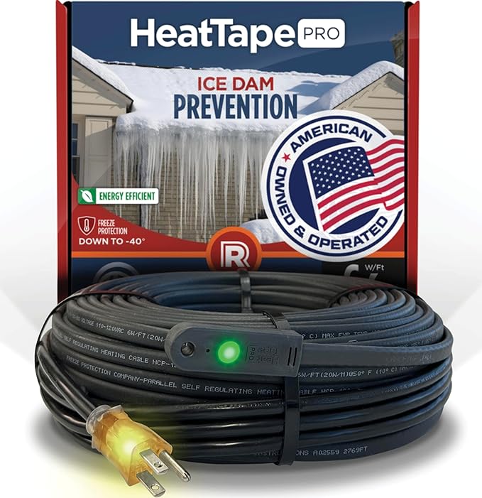 RADIANT SOLUTIONS HeatTapePro - Intelligent Commercial Grade Self-Regulating Heat Cable with GlowCap™ - 10 YR warranty - Ice Dam & Pipe Freeze Protection - 50 ft cable + 10 Ft Cord, 120V, 6 watts/Ft