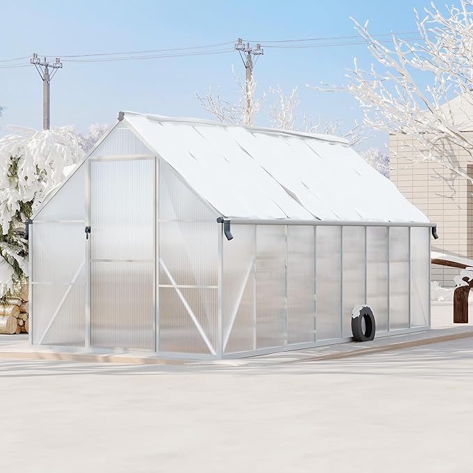 8'X16' Aluminum-Framed Polycarbonate Greenhouse, Heavy Duty Polycarbonate Greenhouse with Quick Setup Structure and Roof Vent, Large Enhanced Aluminum Greenhouses Kit for Outdoors