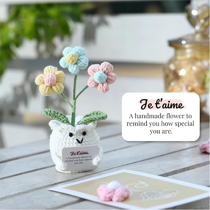 YOOJEE Valentines Day Anniversary I Love You Gifts for Women Her Wife Girlfriend Him Handmade to My Love Crochet Flower Wedding Birthday Gift for Husband Boyfriend Couple with Je t’aime (I Love You)