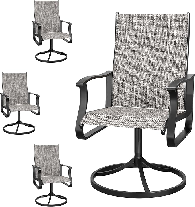 Patio Swivel Chairs Set of 4, Outdoor Dining Chairs with High Back, 360° Swivel Rocker Chair in All-Weather Textilene & Metal Frame for Garden, Porch, Backyard, Balcony(Grey)