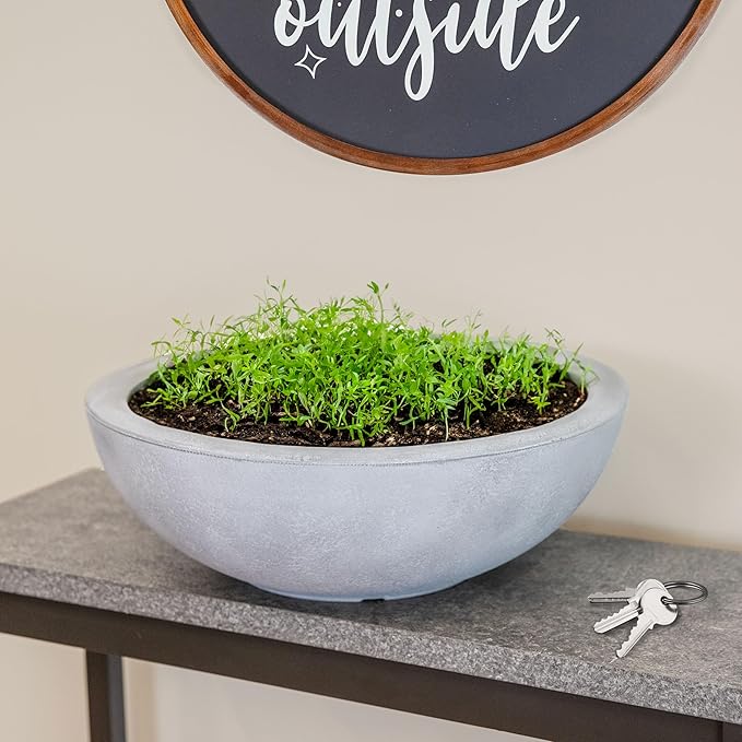 Sunnydaze Percival 20.75" Shallow Outdoor Planter Bowl for Flowers and Succulents - Polyresin Double-Walled Design - Gray - Set of 2