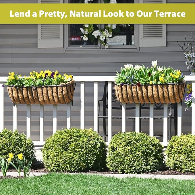 Legigo 2 Pack 36 Inch Square Coco Liners Planter Baskets Liner- Natural Coconut Coir Basket Liner Replacement, Window Box Liners Trough Coconut Liners for Wall Planter Garden Deck Fence Flower Baskets