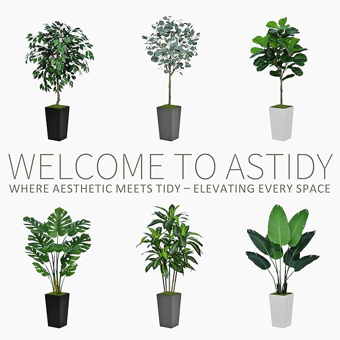 ASTIDY Artificial Ficus Tree 5FT - Faux Indoor Tree with White Tall Planter - Fake Ficus Floor Plant Potted - Artificial Silk Tree for Home Office Living Room Decor Indoor