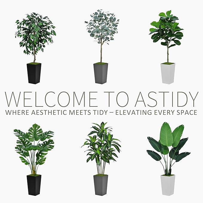 ASTIDY Artificial Dracaena Tree 5FT - Faux Tree with Gray Tall Planter - Fake Tropical Yucca Floor Plant in Pot - Artificial Silk Tree for Home Office Living Room Decor Indoor