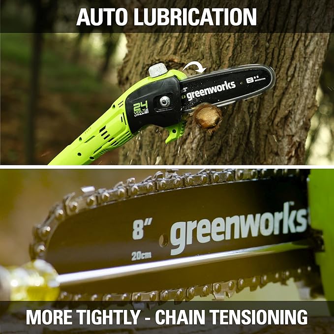Greenworks 24V 8" Cordless Polesaw (Great For Pruning and Trimming Branches / 200+ Compatible Tools), Tool Only