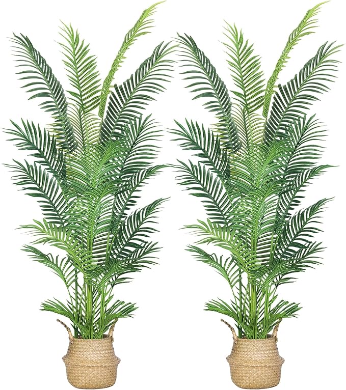 HAIHONG 6FT 2Packs Artificial Palm Tree,Faux Areca Palm Plant with Real Touch Leaves and Adjustable Branches,Fake Tropical Palm Tree for Home Office Indoor Outdoor Modern Decoration