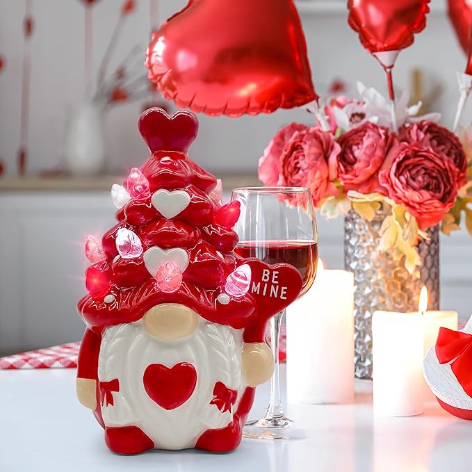 Valentines Day Decorations, Small Valentines Day Gnomes Ceramic Tree Decor, Valentine Gnomes Decor, Valentine's Day Decorations, Valentine Ceramic Tree Decoration for Home, Table