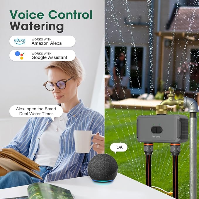 WiFi Water Timer for Garden Hose with Brass Inlet,Smart Hose Timer with WiFi Hub, APP & Voice Control,Up to 20 Watering Plans, 2-Zone Sprinkler Drip Irrigation System Controller for Yard Lawn Watering