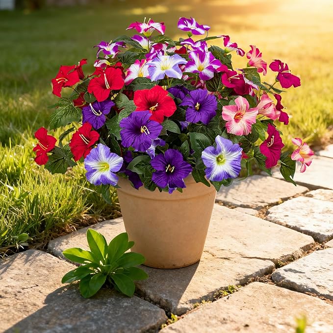 Brlita 19 Inch Artificial Flowers for Outdoor Indoor Garden Home Decoration,Faux Flower for Home Office Garden Patio Balcony 4 Bundles (Multiple Color)