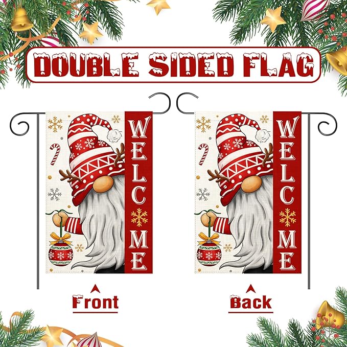 Christmas Gnomes Garden Flag 12x18 Double Sided Vertical Outdoor Flag for Outside Xmas Farmhouse Flag Winter Holiday Yard Lawn Garden Banner (Christmas Gnomes)