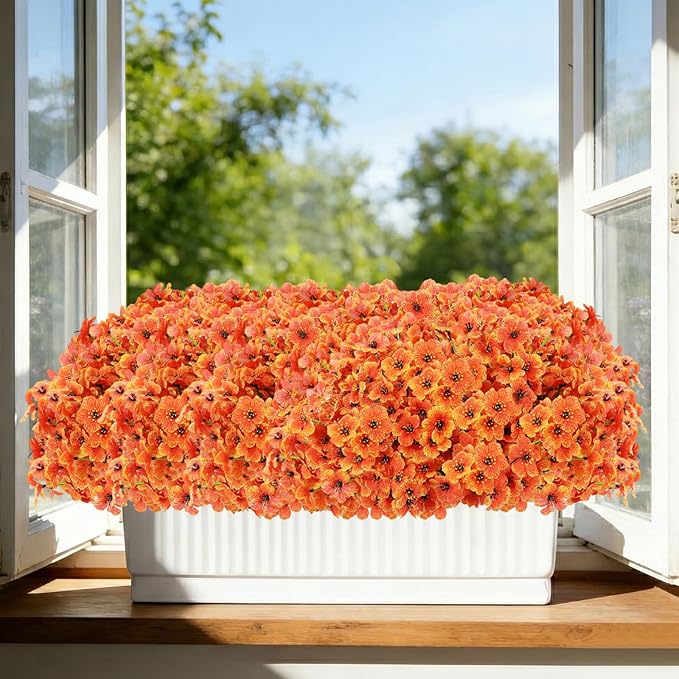 22 Bunch Outdoor Artificial Flowers with Plastic Plants Violets Faux Flowers,Outdoor Front Porch Hanging Planter Window Frame Garden Decor (Orange)